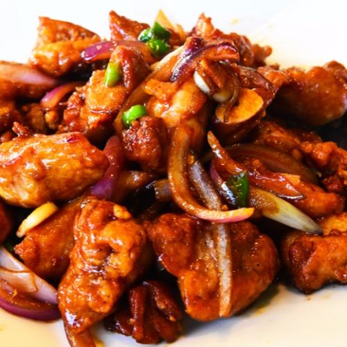 Pebbles Chicken with hot pepper and onion