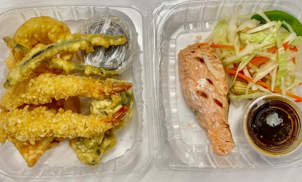 Com8 Salmon Teriyaki & Shrimp Tempura