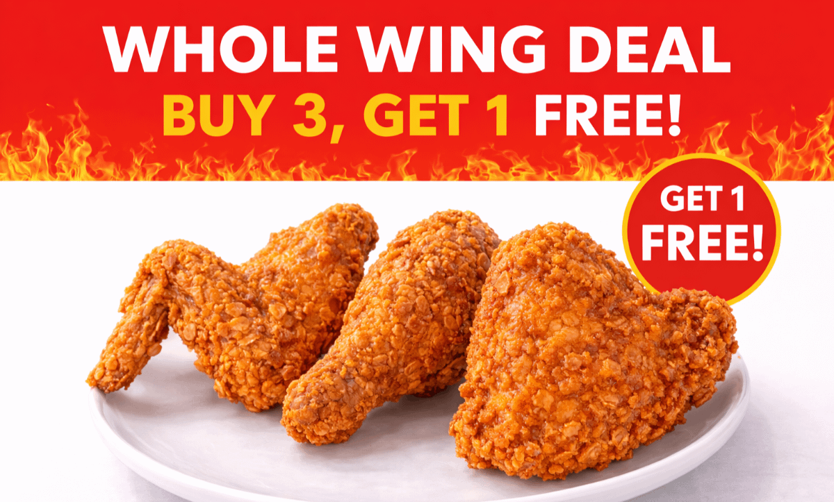 Buy 3 whole wings and get 1 free