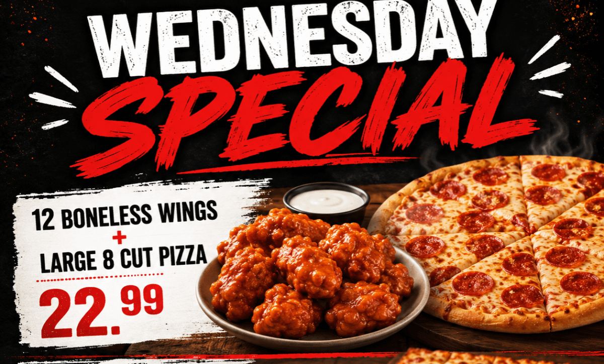 12 Boneless Wings + Large 18