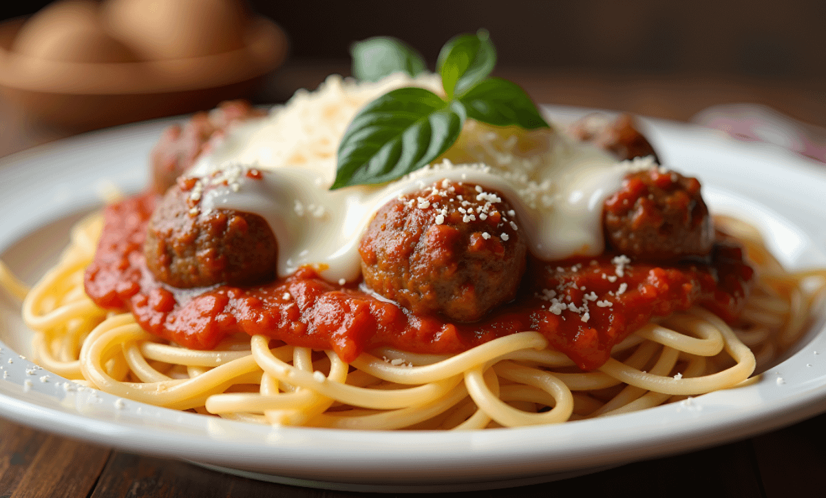 Spaghetti with Meatball Parm Dinner